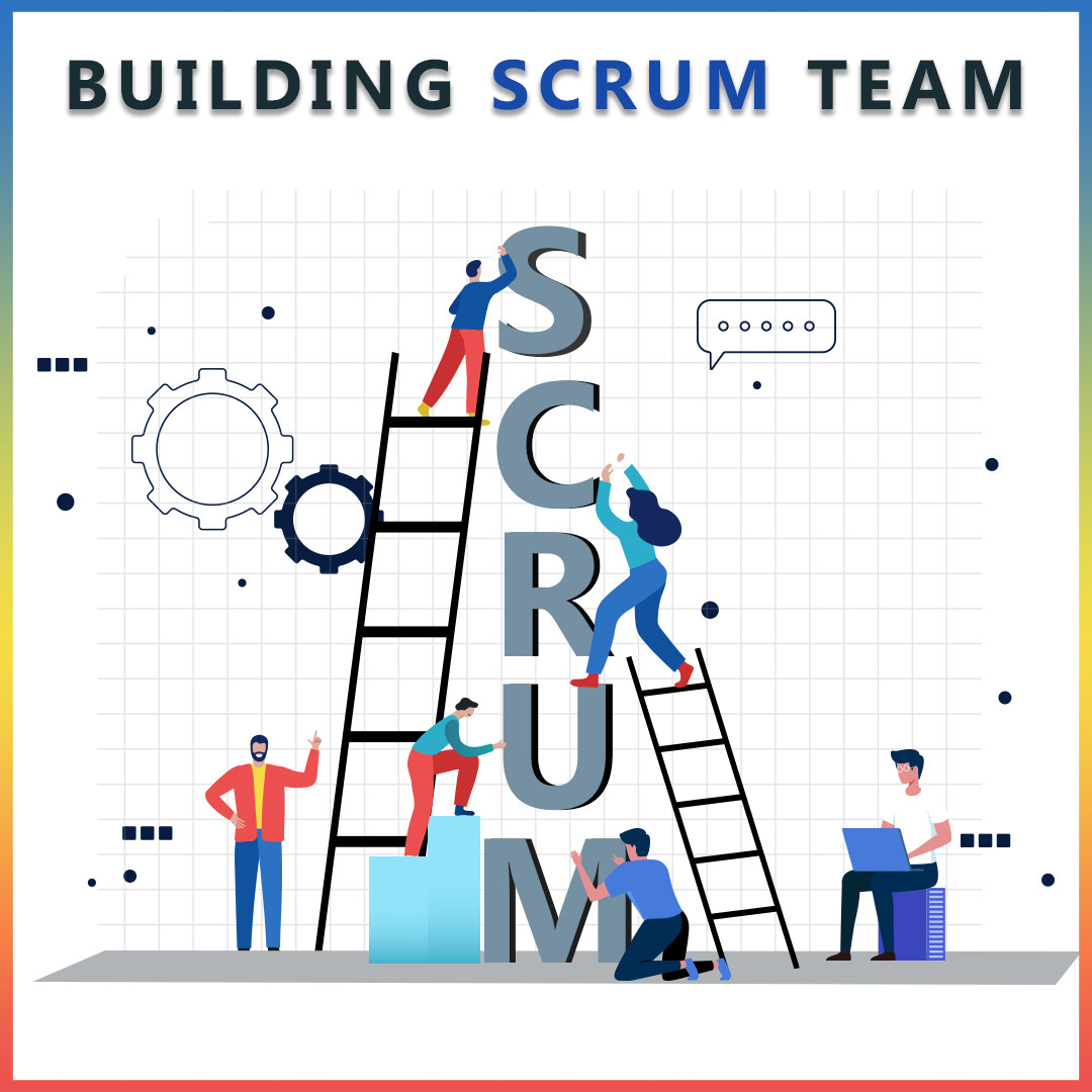 A group of people building Scrum Structure working as a team .